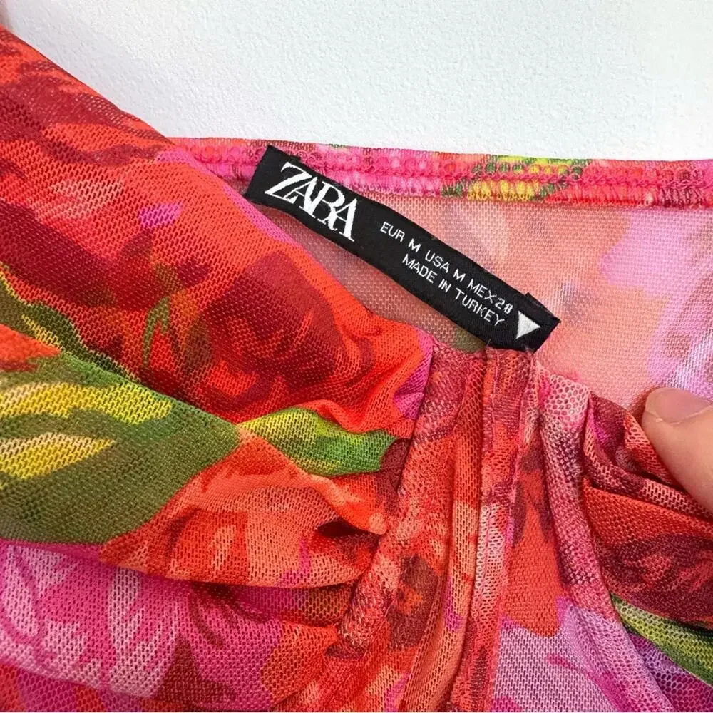 Zara Floral Tulle Bustier Corset Style Cap Sleeve Top - Picture 6 of 8